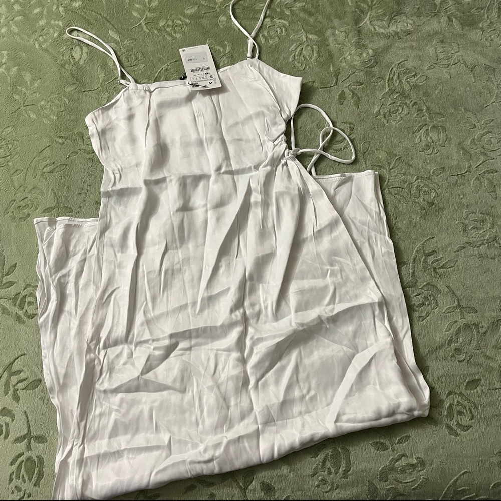 Zara White Satin Midi Dress